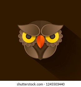 Cute paper owl flat icon on dark background. Vector illustration