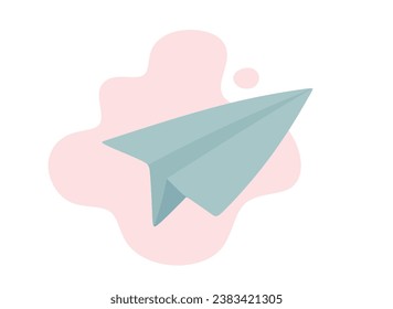 Cute paper plane isolated on white background flat color cartoon style.