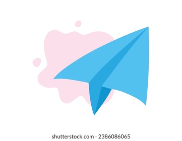 Cute paper plane isolated on white background flat color cartoon style.