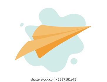 Cute paper plane isolated on white background flat color cartoon style.