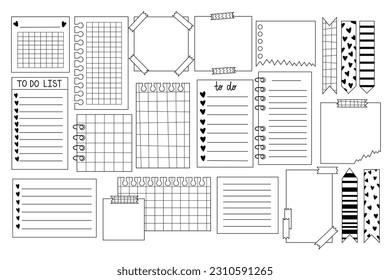 Cute paper stickers for notes. Rough, sloppy texture. Digital Bullet Journal.