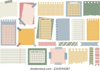 Cute paper stickers for notes. Rough, sloppy texture. Digital Bullet Journal.