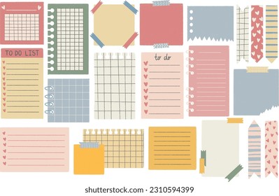 Cute paper stickers for notes. Rough, sloppy texture. Digital Bullet Journal.