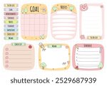 Cute Paper Sticky Notes for Kids or Office. To Do List, Memo, Goal, Schedule, Check List