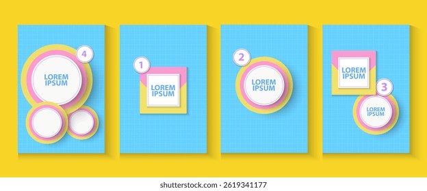Cute papercut  poster banner with white copy space circle frame. leaves shadow paper craft art or origami style for baby nursery, children design, can be used for summer, holiday, spring, infographic.