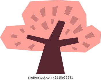 Cute papercut tree illustration suitable for children book, colorful foliage ornament