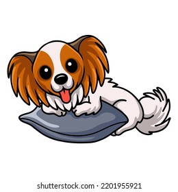 Cute papillon dog cartoon on the pillow