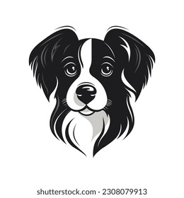 Cute papillon dog. Dog head. Logo of a beautiful kind dog. Cartoon dog face. For advertising, logo, veterinary clinic, treat for dogs. Animal logo concept.