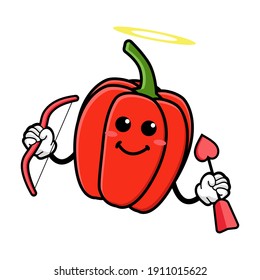 cute paprika cartoon mascot character funny expression holding love arrow