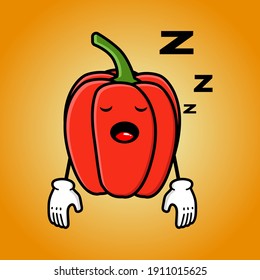 cute paprika cartoon mascot character funny expression tired and sleeping 