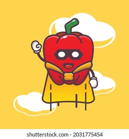 cute paprika super hero. Vegetable world day. Vector isolated flat illustration for poster, brochure, web, mascot, sticker, logo and icon.