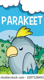 Cute parakeet in forest cartoon