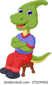 cute Parasaurolophus cartoon sitting on the chair