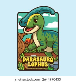 Cute Parasaurolophus Dinosaur Character Mascot in Vector Cartoon Illustration