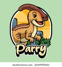 Personagem Parasaurolophus bonitinho do dinossauro Mascote em ilustração de desenhos animados vetoriais