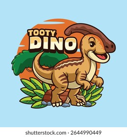 Cute Parasaurolophus Dinosaur Character Mascot in Vector Cartoon Illustration