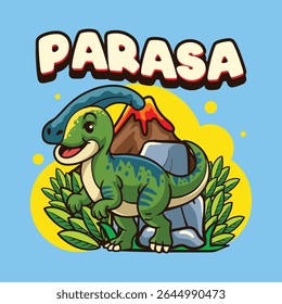 Cute Parasaurolophus Dinosaur Character Mascot in Vector Cartoon Illustration