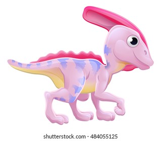 A cute Parasaurolophus Hadrosaur Ornithopod cartoon dinosaur character