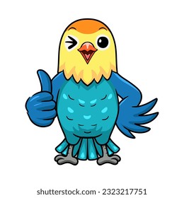 Cute parblue opaline lovebird cartoon giving thumb up
