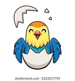 Cute parblue opaline lovebird cartoon inside from egg