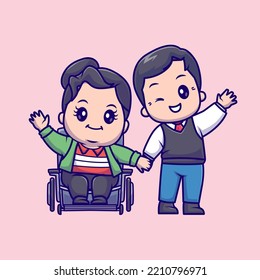 Cute Parent Couple Holding Hand Cartoon Vector Icon Illustration. People Love Concept   Isolated   Premium Vector. Flat Cartoon Style