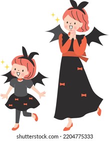 Cute parents and children enjoying Dracula's costume on Halloween