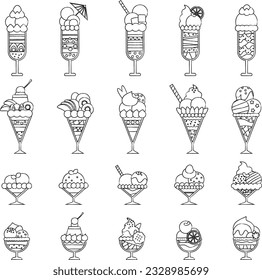 Cute parfait and sundae set handwritten style
