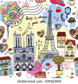 Cute Paris Card / Seamless pattern