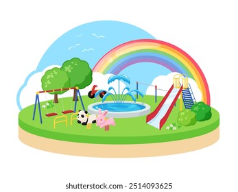 Cute park island in vignette style_illustration