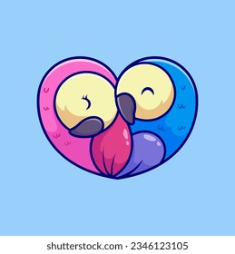 Cute Parrot Bird Couple Cartoon Vector Icon Illustration. Animal Nature Icon Concept Isolated Premium Vector. Flat Cartoon Style