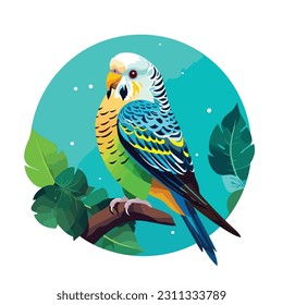 Cute parrot bird. Little budgerigar pet. Isolated on white background. Vector cartoon illustration