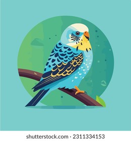 Cute parrot bird. Little budgerigar pet. Isolated on white background. Vector cartoon illustration