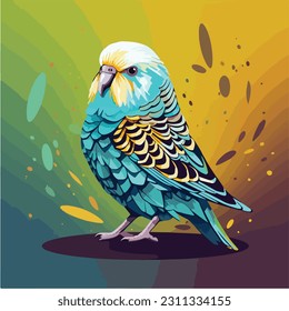 Cute parrot bird. Little budgerigar pet. Isolated on white background. Vector cartoon illustration