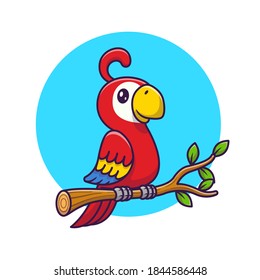 Cute Parrot Bird On The Branch Cartoon Vector Icon Illustration. Animal Wildlife Icon Concept Isolated Premium Vector. Flat Cartoon Style