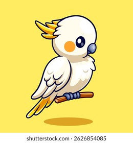 Cute Parrot Bird On Branch Cartoon Vector Icon Illustration. Animal Nature Icon Concept Isolated Premium Vector. Flat Cartoon Style
