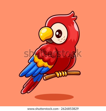 Cute Parrot Bird On Branch Cartoon Vector Icon Illustration. Animal Nature Icon Concept Isolated Premium Vector. Flat Cartoon Style