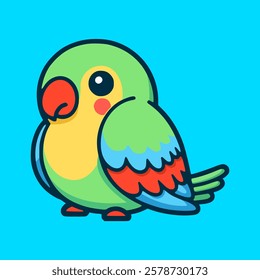 cute parrot bird pet animal cartoon character flat color vector illustration template design