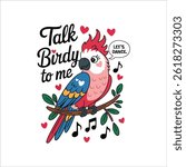 Cute Parrot Bird Singing Vector Illustration