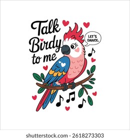 Cute Parrot Bird Singing Vector Illustration