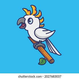 cute parrot bird stay on tree branch. cartoon Animal Isolated Flat Style Sticker Web Design Icon illustration Premium Vector Logo mascot character object