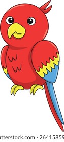 Cute parrot cartoon. Flat vector illustration. Wild life animals. Cute animal on white background