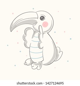 Cute parrot cartoon hand drawn vector illustration. Can be used for t-shirt print, kids wear fashion design, baby shower invitation card.