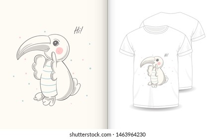 Cute parrot cartoon hand drawn vector illustration. Can be used for t-shirt print, kids wear fashion design, baby shower invitation card.