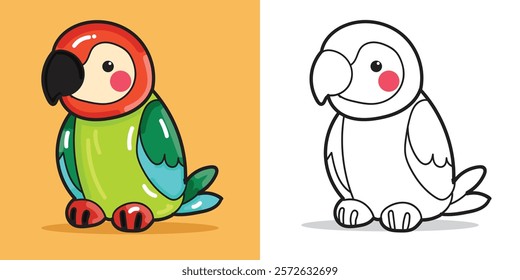 A cute Parrot cartoon illustration for design element or coloring book element 