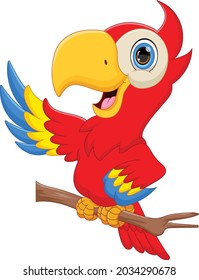 cute parrot cartoon on white background