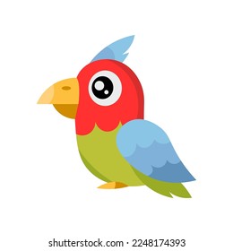 Cute parrot character flat vector illustration. Cartoon character, cute parrot, flying animal. Adventure concept