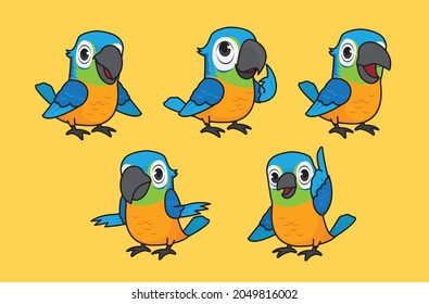 Cute parrot character vector illustration set