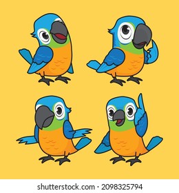 Juego de ilustraciones vectoriales de caracteres de loro de corte