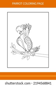 Cute parrot coloring book. Line art design for kids printable coloring page.