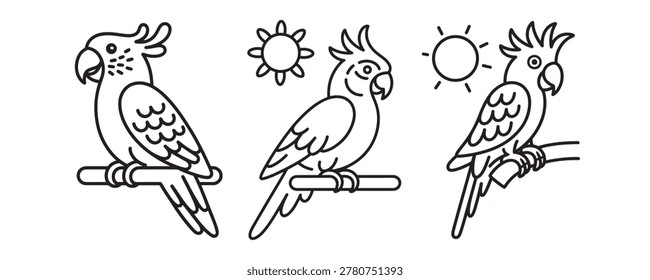 cute parrot coloring page printable tropical bird line art